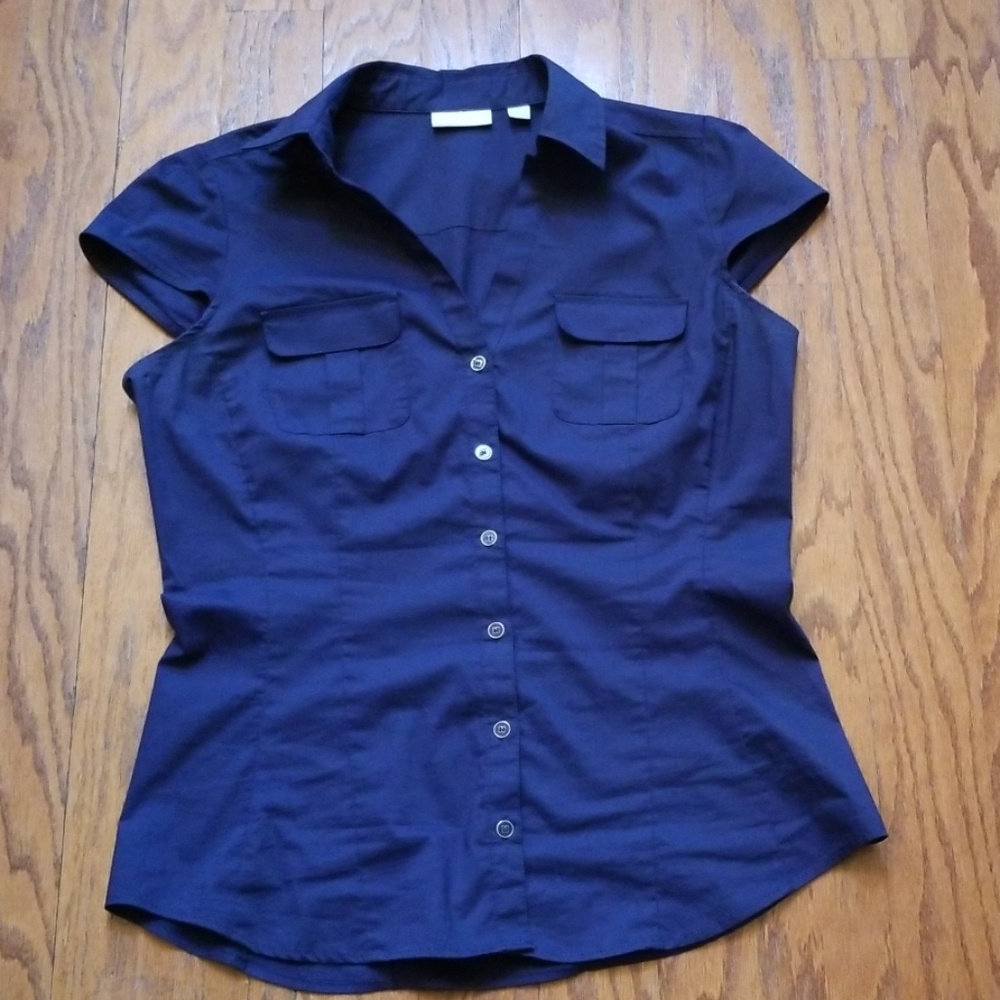 New York & Co Stretch Navy Short Sleeve Top Size M - Picture 1 of 4